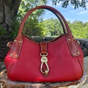 Dooney & Bourke Belvedere Medium Red Leather Logo Lock Satchel NWOT
